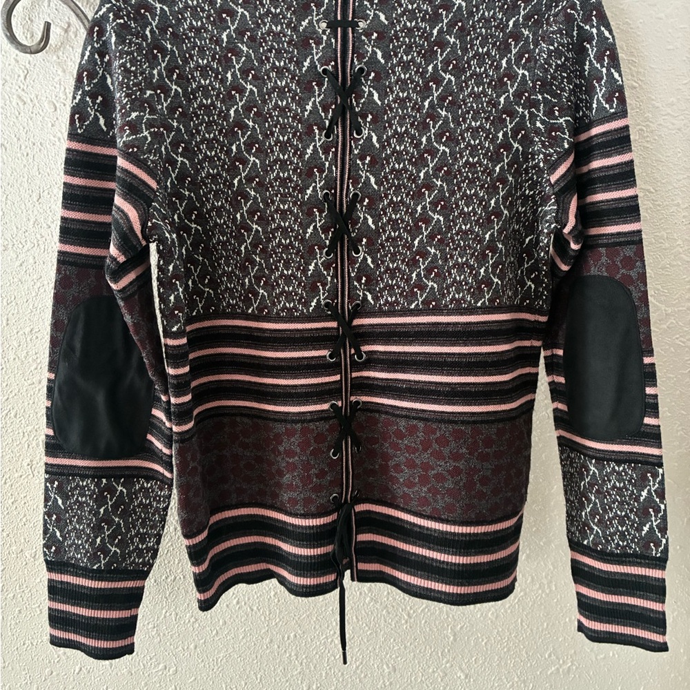 Gabby Isabella Lace Up Back Crewneck Sweater